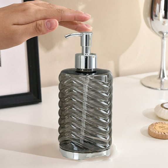 420ml Hand Soap Dispenser Bottle, Modern Round Striped Pattern Pump Bottle, Plastic Refillable Liquid Container for Bathroom and Kitchen, for Lotions Shampoo and Dish Soap, Gray