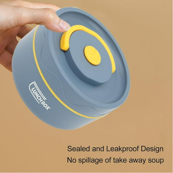 420ml Lunch Box Containers, Stainless Steel Thermal Lunch Container Portable Thermal Cooking Pot Double Layer Box Round Shape Food Container for Office, Dark Blue