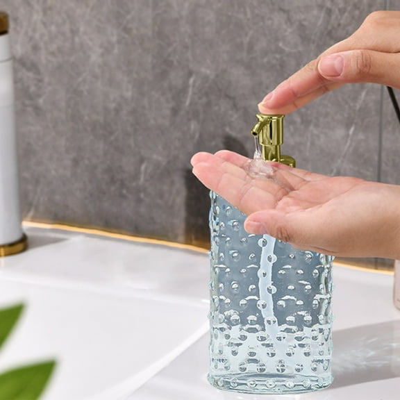 420ml Transparent Glass Hand Soap Dispenser | Refillable Lotion Shampoo Bottle | White Thickened Pump Design | 20.5x7.5cm | Multi-Purpose Toiletries Container