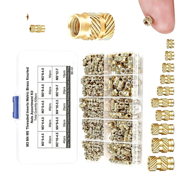 420pack Brasses Threaded Inserts With M3M4M5 Size Heat Embedment Inserting Nut For Strong Fastening