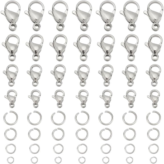 420pcs 304 Stainless Steel Lobster Claw Clasps with Open Jump Rings 100pcs 4 Sizes Jewelry Clasps 320pcs O Ring Conector Bracelet Closure Clasp Findings