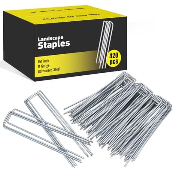 420pcs 6 Inch Landscape Staples Galvanized Garden Stakes, 11 Gauge U-Shaped Sod Pins Yard Ground Staples for Landscaping Fabric Tent Lawn Truf Fence Irrigation Tube