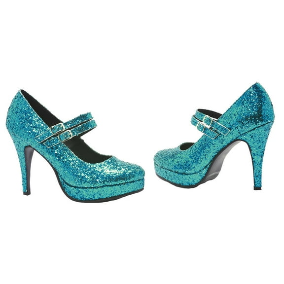 421-JANE-G, 4" Double Strap Glitter Mary Jane Shoes