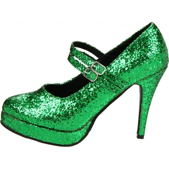 421-JANE-G, 4" Double Strap Glitter Mary Jane Shoes