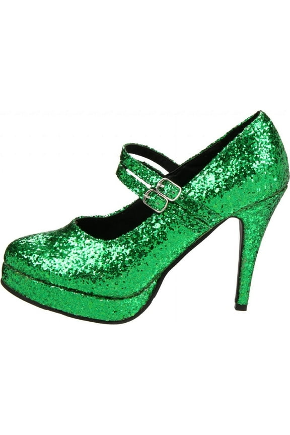 421-JANE-G, 4" Double Strap Glitter Mary Jane Shoes