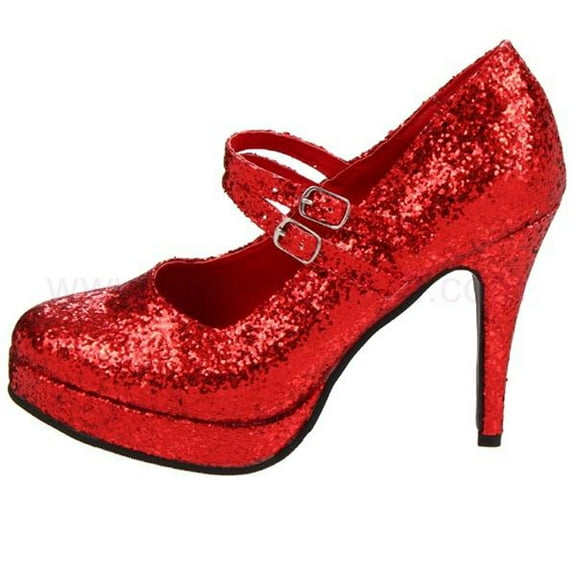 421-JANE-G, 4 inch Double Strap Glitter Mary Jane Shoes