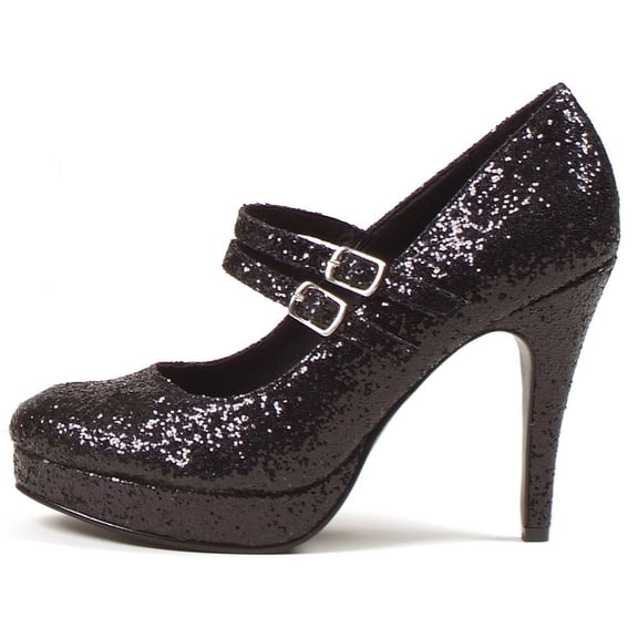 421-JANE-G, 4 inch Double Strap Glitter Mary Jane Shoes