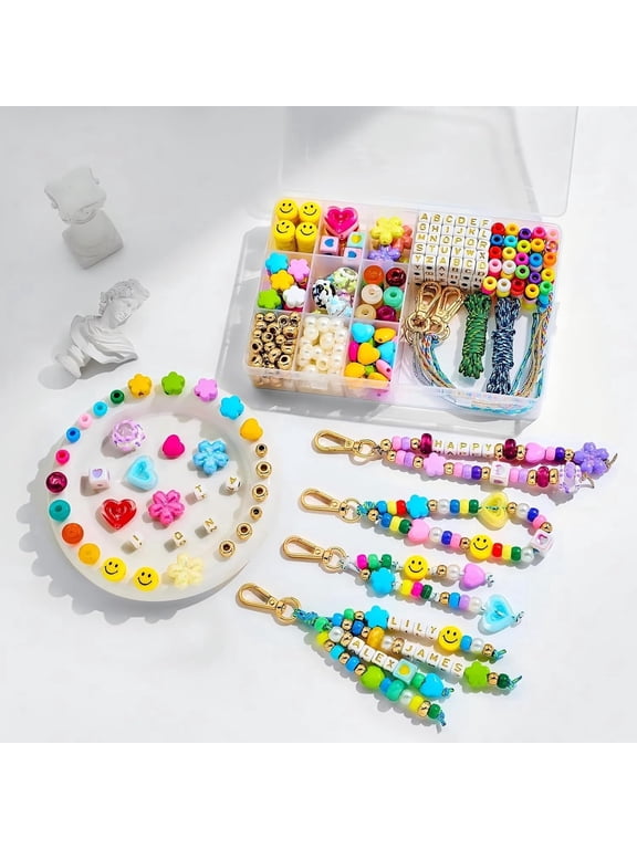 421 PCS DIY Beaded Keychain Making Kit Acrylic Alphabet & Shape Charms for Bag, Backpack, Purse, Fun Craft Gift for Friends Family