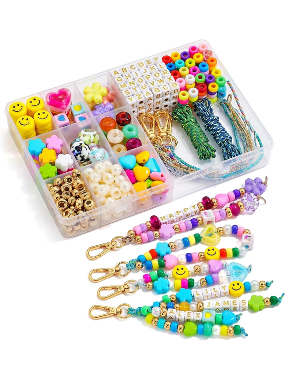 421 PCS DIY Beaded Keychain Making Kit, Bag Charm Craft Supplies – Acrylic Alphabet Bag Beads, Heart Star Flower Shapes, Make Handmade Gifts for Friends Family, Create Zipper Pulls, Making Kit Gifts