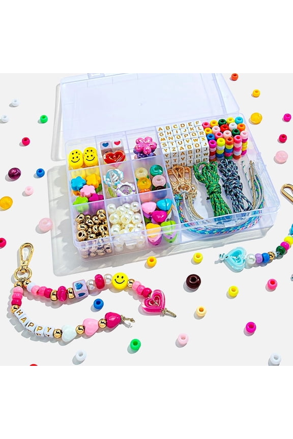421Pcs DIY Keychain Making Kit - Beaded Keychain & Bag Charm Craft Supplies with Colorful Beads, Cords and Acrylic Heart Flower Charms for Kids, Personalized Alphabet A-Z Name Making Kit Gifts