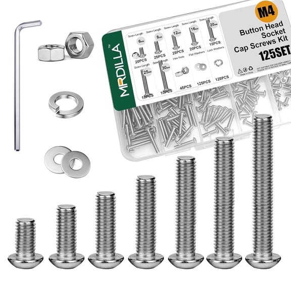 421Pcs M4 Nuts and Bolts Assortment Kit, Hex Socket Button Head Screws with Lock and Flat Washers, 7 Sizes 6mm 8mm 12mm 16mm 20mm 25mm 30mm