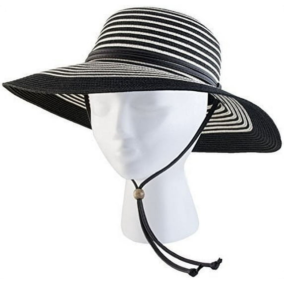 422BW Medium Women's Black and White Wide Brim Hat