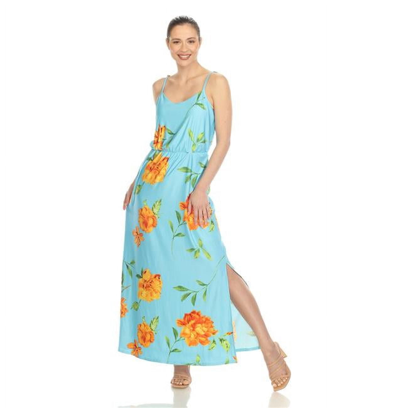 423-413-L Women Floral Strap Maxi Dress, Blue & Orange - Large - Walmart.com