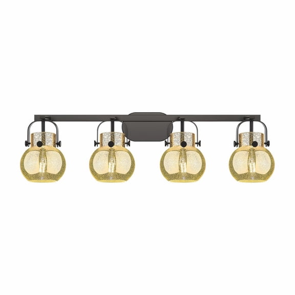 423-4W-BK-G410-6ME Innovations Lighting Pilaster II Sphere - 4 Light Bath Vanity-10.13 Inch Tall and 36.5 Inch Wide-Matte Black Finish-Mercury Glass