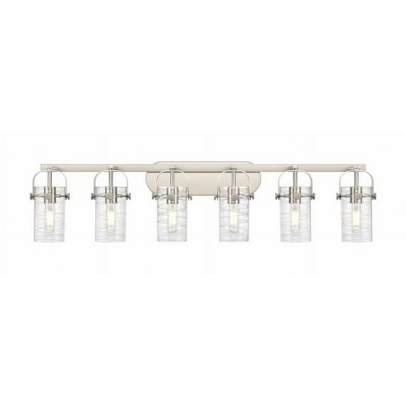 423-6W-SN-G423-7DE-Innovations Lighting-Pilaster II Cylinder - 6 Light Bath Vanity In Contemporary Style-10.38 Inches Tall and 43.88 Inches Wide-Satin