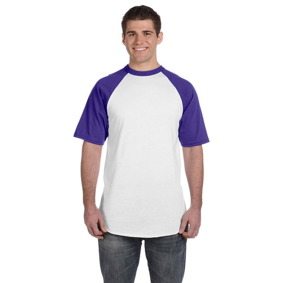 423 Short-Sleeve Raglan T-Shirt -White/Purple-Large