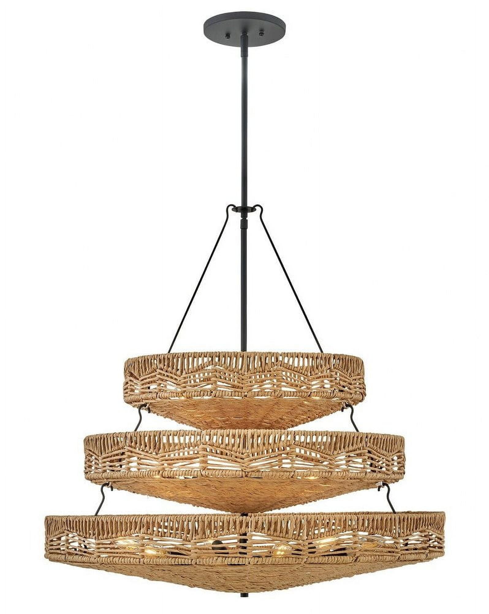 Ophelia Black and Natural LED Tiered Pendant Light