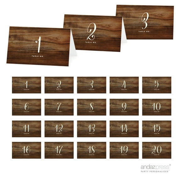 Koyal Wholesale Rustic Wood Table Tent Place Cards, Table Numbers 1-20, 1-Set