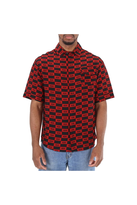 Men's Short-sleeve Repeat 424 Logo Shirt In Red/Black, Size X-Small
