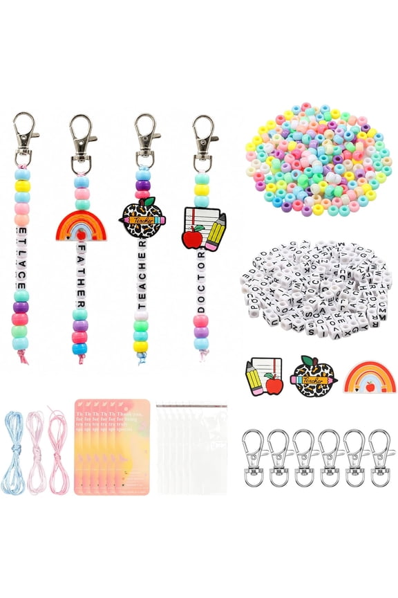 424 Pcs DIY Beaded Keychain Making Kit, Key Chain Making Craft with Pony Bead and Letter Bead for Bag Charm Keychain Accessories Easy DIY Craft Project