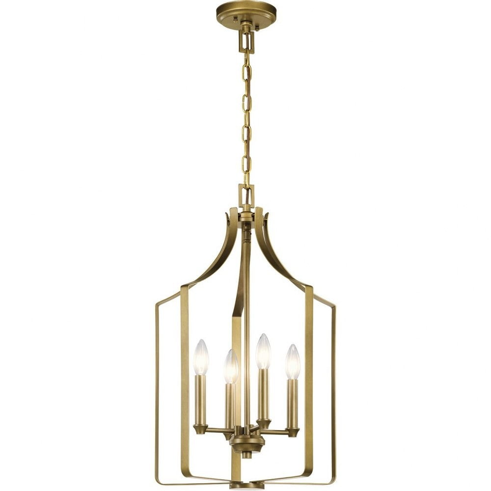 Elegant Mini Cage 4-Light Chandelier in Natural Brass