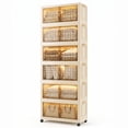 thumbnail image 1 of 426 Quarts 6-Tier Extra Large Stackable Storage Bins with Doors and Lids, 73" Tall Plastic Storage Cabinet, Tool-Free Assembly Stackable Closet Organizer for Home Office, Pantry, Wheels, 1 of 12