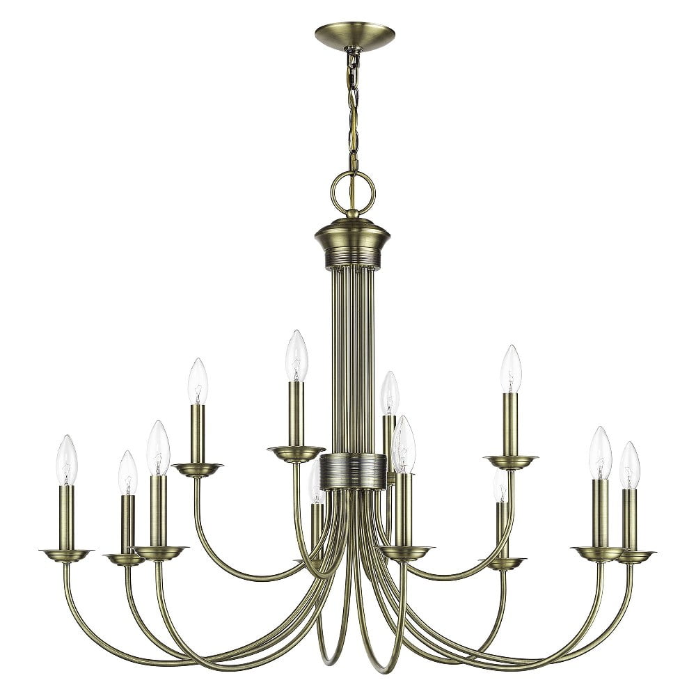 Antique Brass 12-Light Large 2-Tier Chandelier