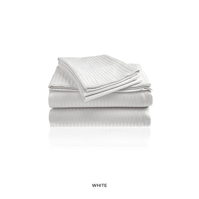 400 TC Dobby Stripe Sheet Set - 4pc, Double Brushed, Soft, Wrinkle-Free, 100% Cotton