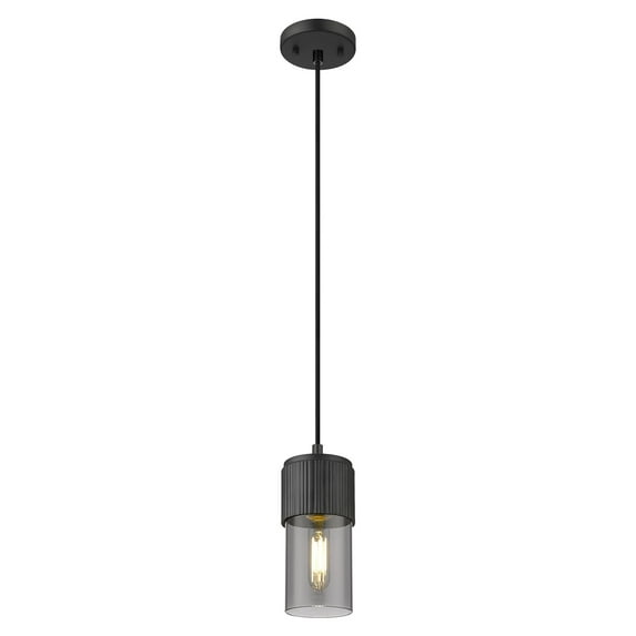 428-1P-BK-G428-7SM Innovations Lighting Bolivar - 1 Light Cord Hung Pendant-4.75 Inch Wide and 7 Inch Tall-Matte Black Finish-Light Smoke Glass Color