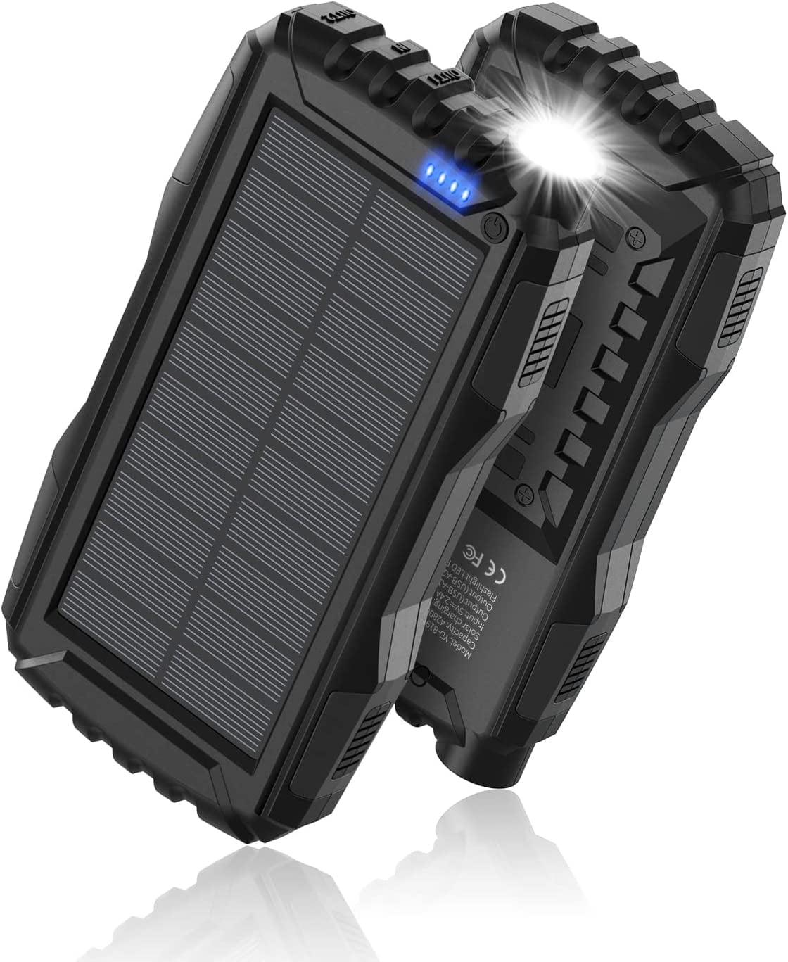 42800mAh Solar Charger for Cell Phone iPhone, Portable Solar Power Bank with Dual 5V USB Ports Fast Charger Built-in Super Bright Flashlight, Compass Battery Pack for Outdoor Camping Hiking(Black)