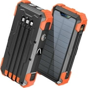 JIUMESS 42800mAh Solar Power Bank 15W Fast Charging with Cables, Solar Charger Compatible for iPhone/Android Phone
