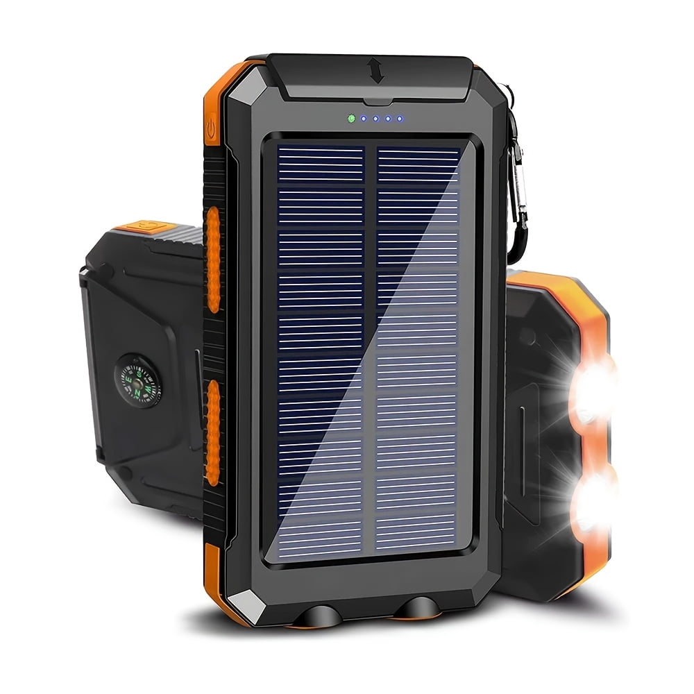 42800mAh Solar Power Bank, Dual USB Portable Charger w/LED Flashlight & Compass for All Phones, Travel, Camping
