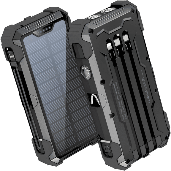 42800mAh Solar Power Bank with Built-in Cables, Solar Charging, Flashlight, and 15W Fast Charging