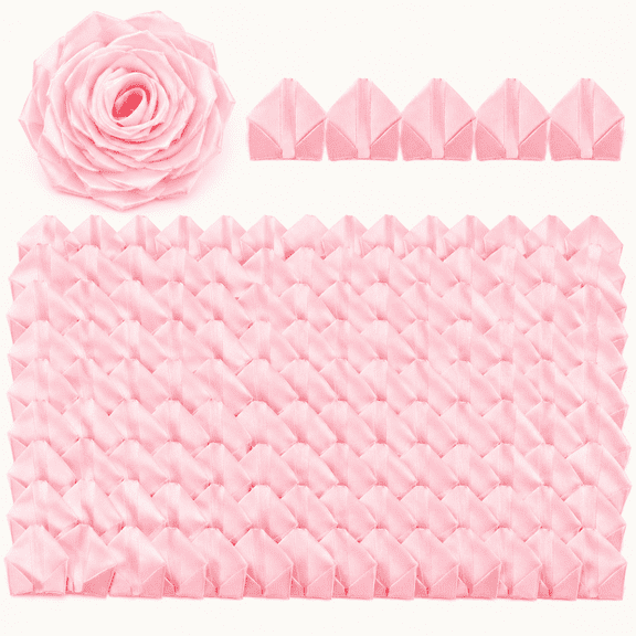 429Pcs Premade Satin Ribbon Rose Petals Half Finished, Pink