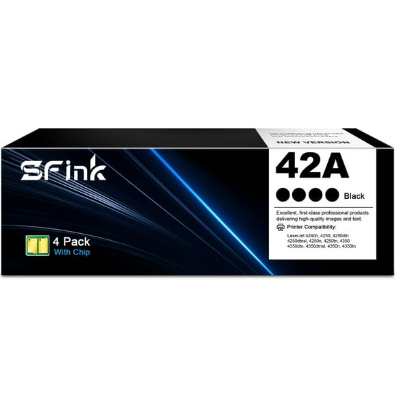 42A Toner Cartridges Compatible for HP (4-Pack Black ) 42A Q5942A for  LaserJet 4240n 4250 4250n 4250tn 4250dtn 4350 4350n 4350tn 4350dtn Series Printer