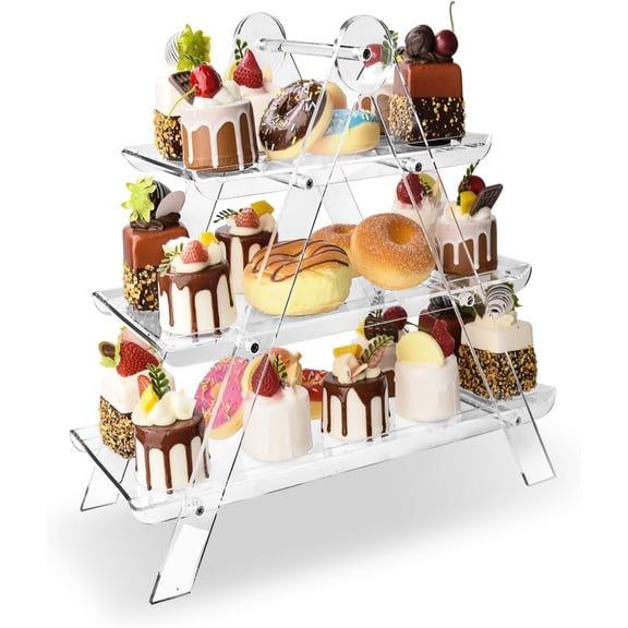 Waxgamo 3 Tier Acrylic Cupcake Stand with Non-Slip Design - 13.5"Lx7"Wx16.6"H Quick-Assembly Dessert Display for Weddings, Birthday, Party Cupcake Serving Tray Classic, Kitchen