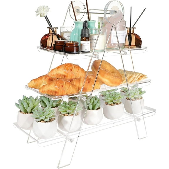 Waxgamo 3 Tier Acrylic Cupcake Stand with Non-Slip Design - 13.5"Lx7"Wx16.6"H Quick-Assembly Dessert Display for Weddings, Birthday, Party Cupcake Serving Tray Classic, Kitchen