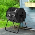thumbnail image 1 of 42GAL Dual Chambers Composter, Rotating Compost Tumbler Bin with Sliding Doors, Metal Stand, Black Resin Heavy-Duty Composting Tumbler, 36’’H, 1 of 10