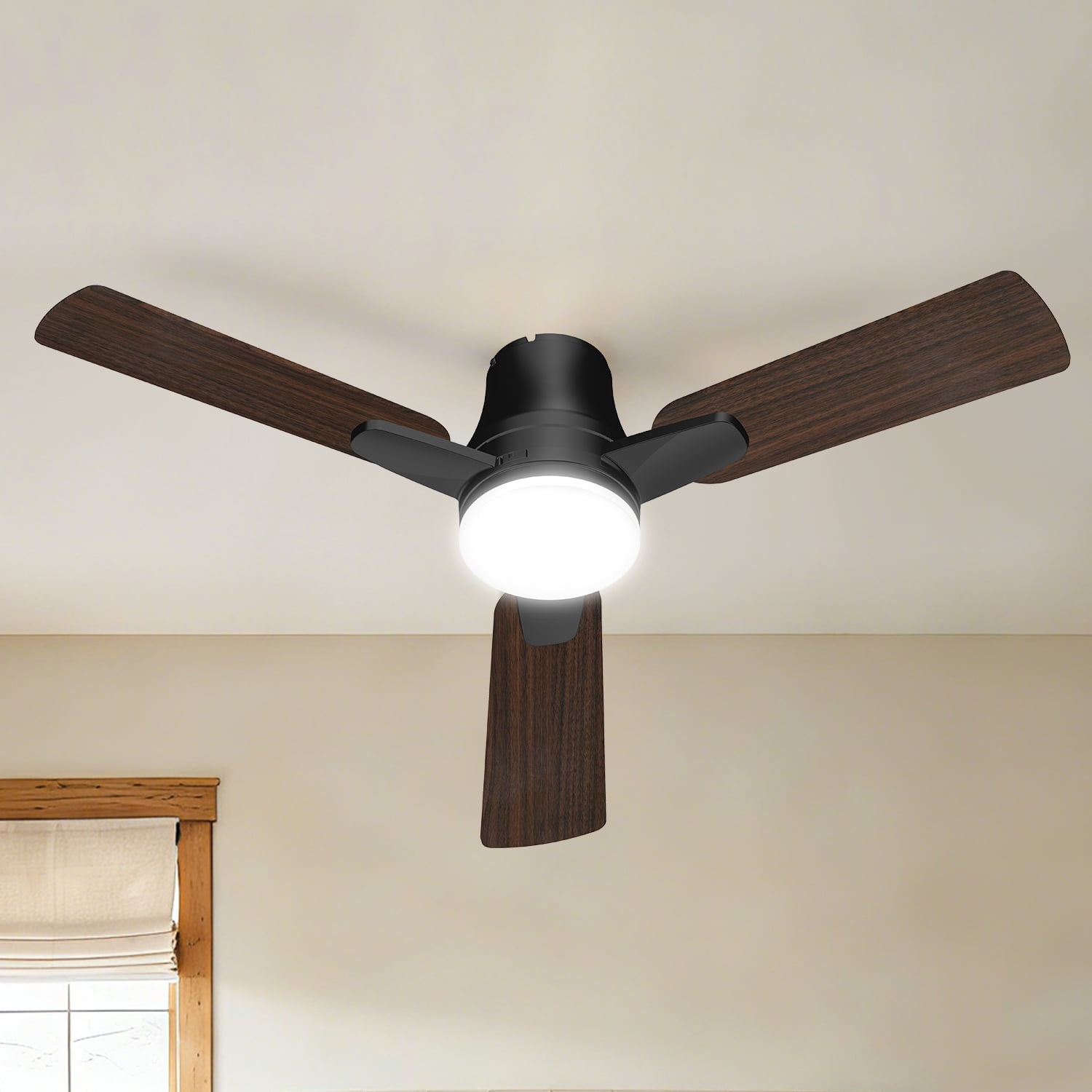 Mainstays 42 Inch LED Ceiling Fan with Remote, 3 Blades, 6 Speeds, Black Finish