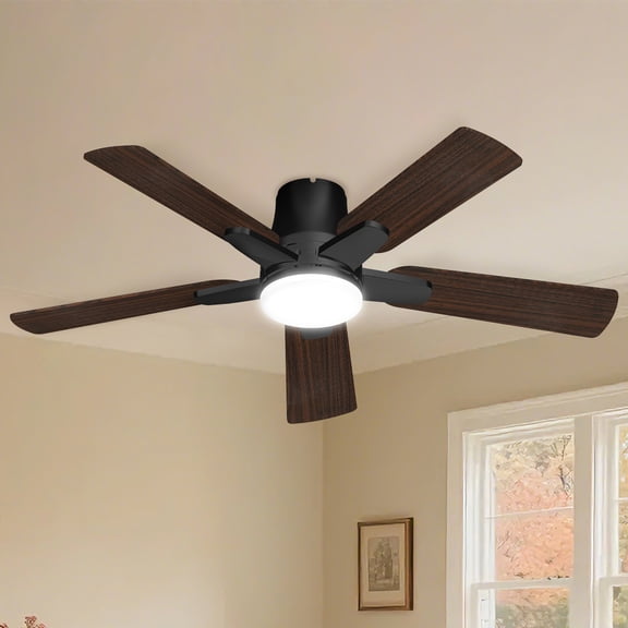 Manistays 42 inch Hugger Ceiling Fan with LED Light, Remote Control, 6 Speeds, 5 Blades, Black