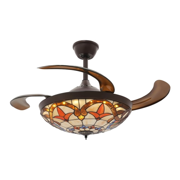 42Inch Tiffany Ceiling Fan Light,6-Speed Reversible 3CCT LED Timing Pure Copper Motor for Bedroom Dining Kitchen