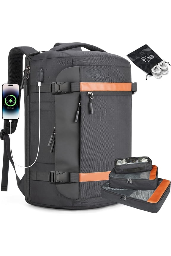 42L Travel Backpack with 4 Packing Cubes, TSA Friendly Flight Approved Carry- Bag with USB  Port, Water-Resistant Weekender Business Backpack for Men Women, Fits 17.3" Laptop(Black)