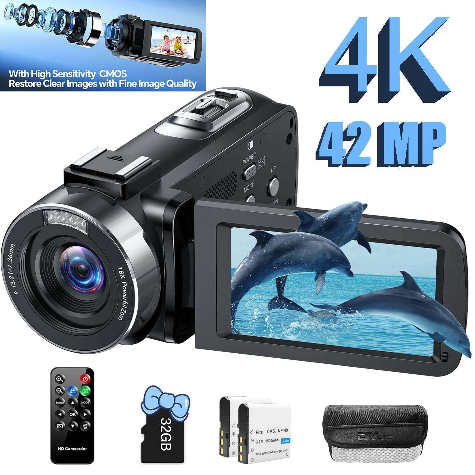 42MP Video Camera 4K Digital Camcorder Camera Webcam &Led Light