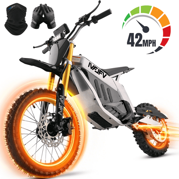 42MPH Electric Dirt Bike,E-dirt Bike with 3000W Motor & 30AH Removable Battery,IVFJFV Powered Ride on Car Full Suspension Shock Absorbing ,All Terrain for Outdoor Adventure