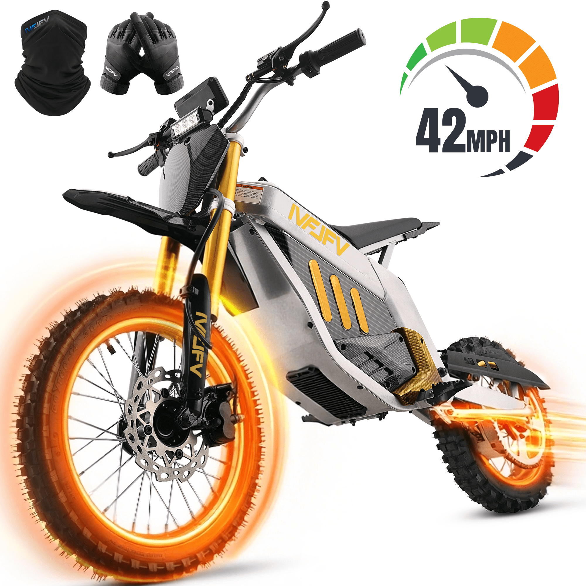 42MPH Electric Dirt Bike,E-dirt Bike with 3000W Motor & 30AH Removable Battery,IVFJFV Powered Ride on Car Full Suspension Shock Absorbing ,All Terrain for Outdoor Adventure