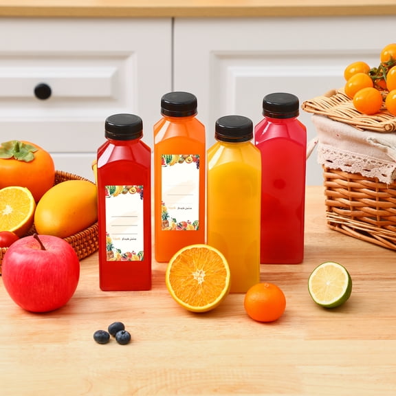 42PCS 16oz Reusable Plastic Juice Bottles with Caps - Clear Containers for Smoothies/Beverages, Festive Storage for Halloween & Christmas Parties