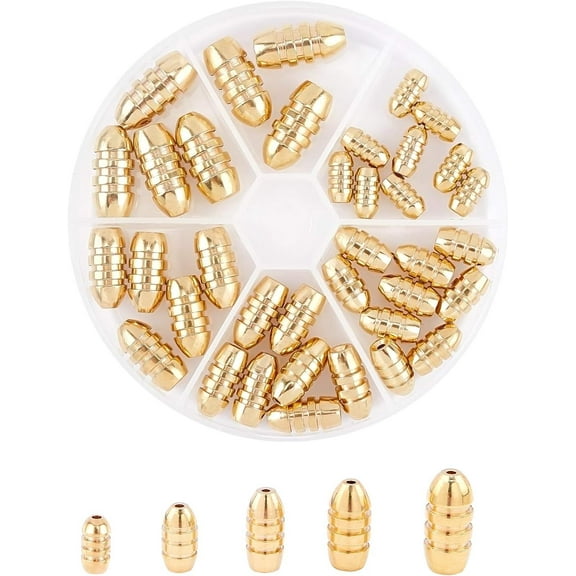 42PCS 5 Sizes Golden Grooved Fishing Weights Sinkers Brass Weights Sinkers DIY