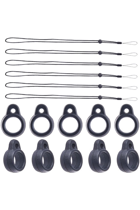 42PCS Black Anti-Lost Necklace Lanyard Set Including 6PCS Anti-Loss Pendant Strap String Holder with 36PCS Silicone Rubber RingsDIY