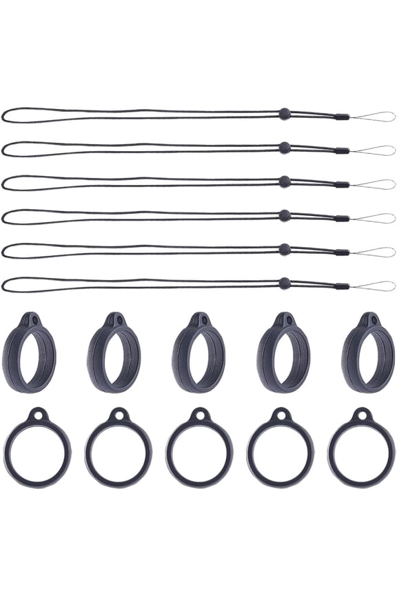 42PCS Black Anti-Lost Necklace Lanyard Set Including 6PCS Anti-Loss Pendant Strap String Holder with 36PCS Silicone Rubber Rings