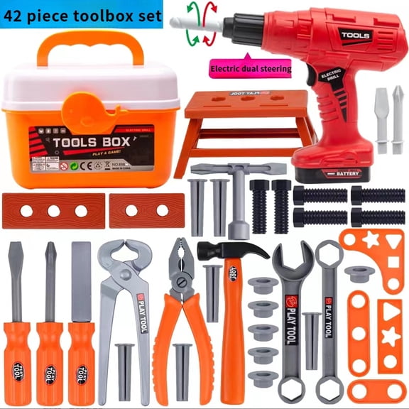42PCS Kids Real Tool Kit Portable Storage Tool Bag, Kids DIY Woodworking Construction Tool Set STEM Educational Pretend Play Building Toys, Birthday Gift for Boys Girls Ages 6 and Up